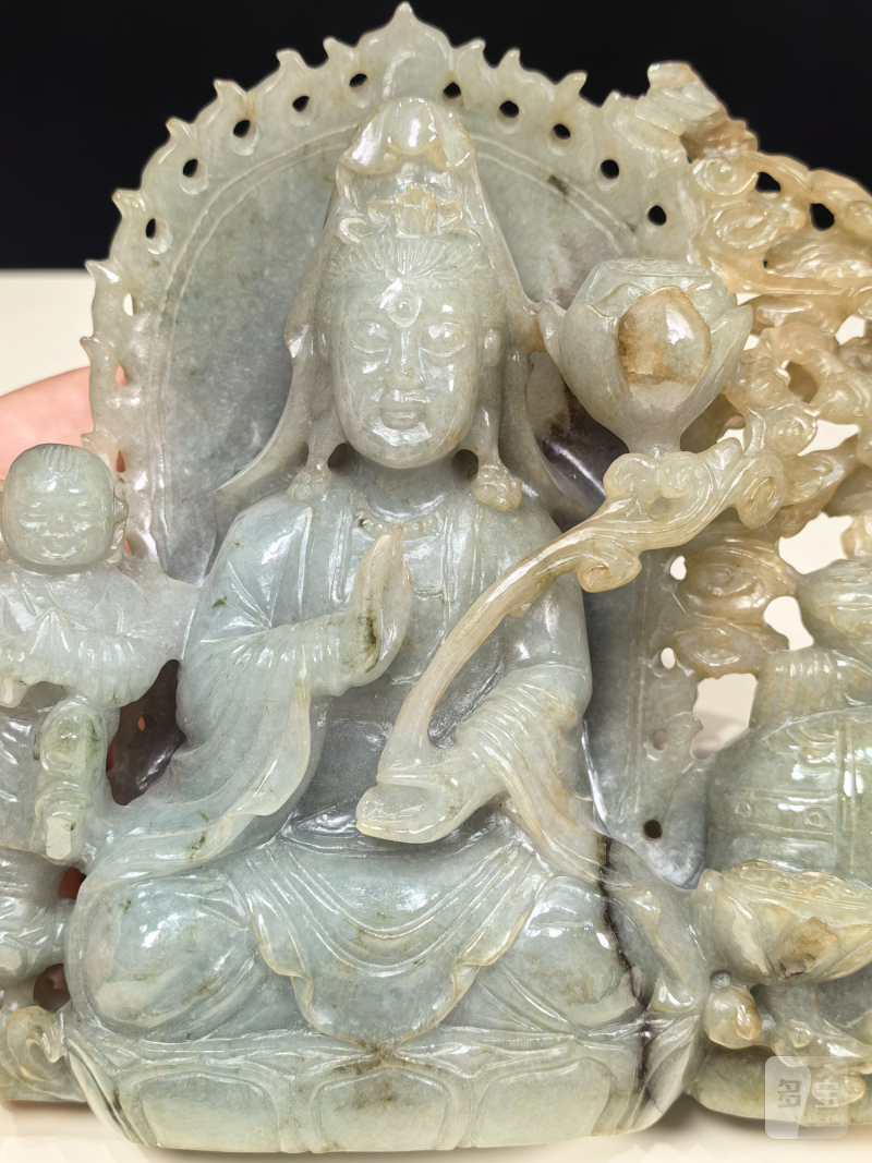 19-20世纪 翡翠童子观音像 - 图5